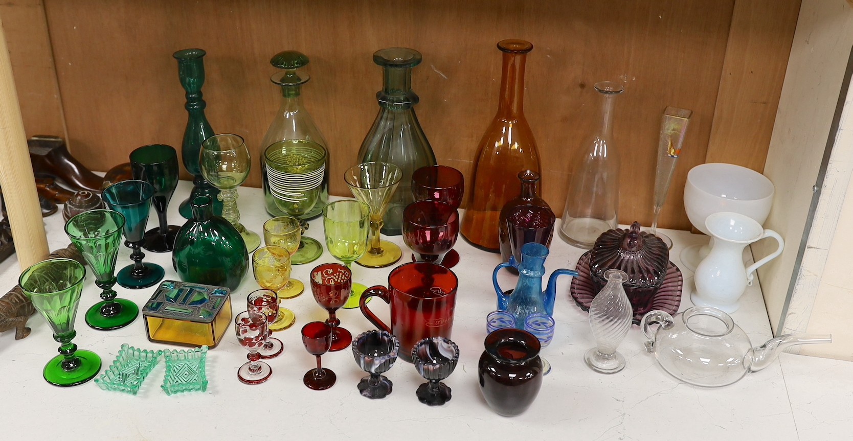 A selection of English and continental coloured glass wares, 19th/20th century